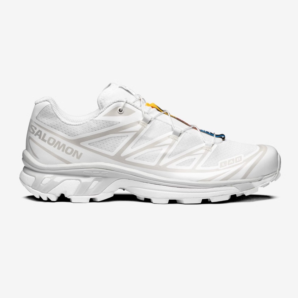 Salomon White Low-Top Trail Sneakers with Subtle Beige Accents